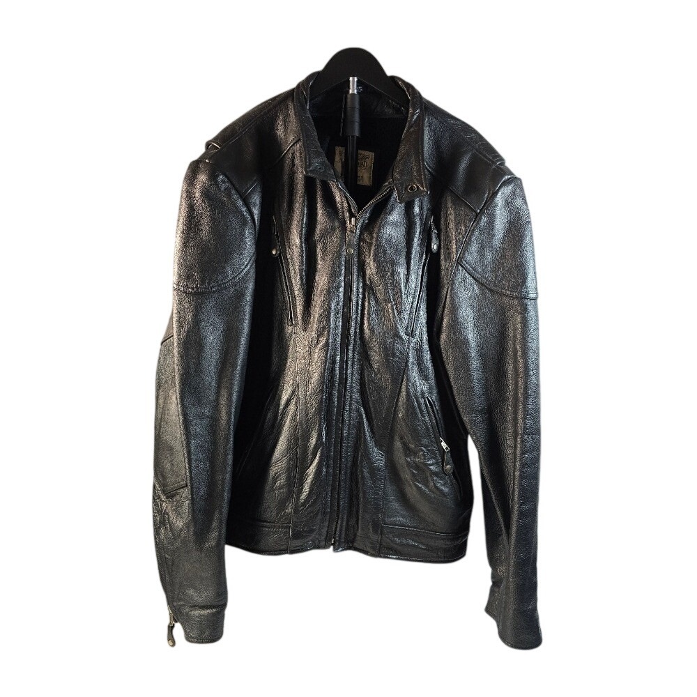 Open Road Men Black Pebbled Leather Motorcycle Biker Jacket XXL Vented Reinforce